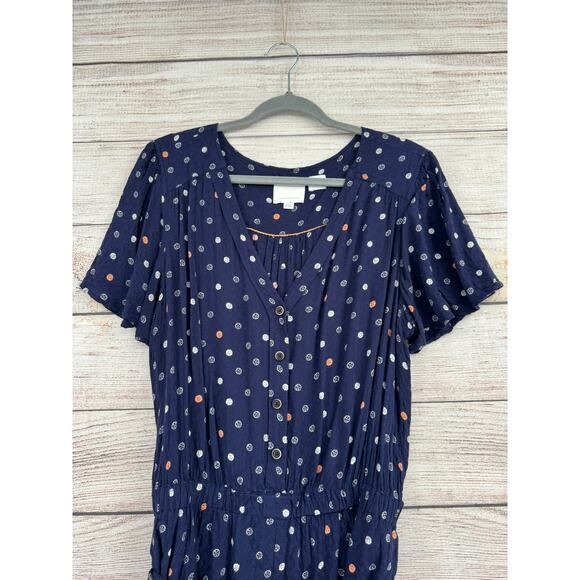 Ett:Twa Anthropologie Button Up Romper Women's Large Navy Blue Sanddollar Print - Picture 3 of 10